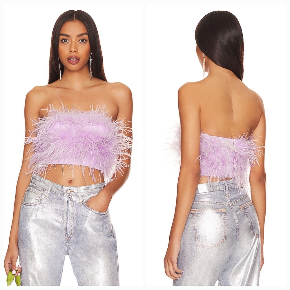 Lovers + Friends Marianne Feather Crop Top in Lavender